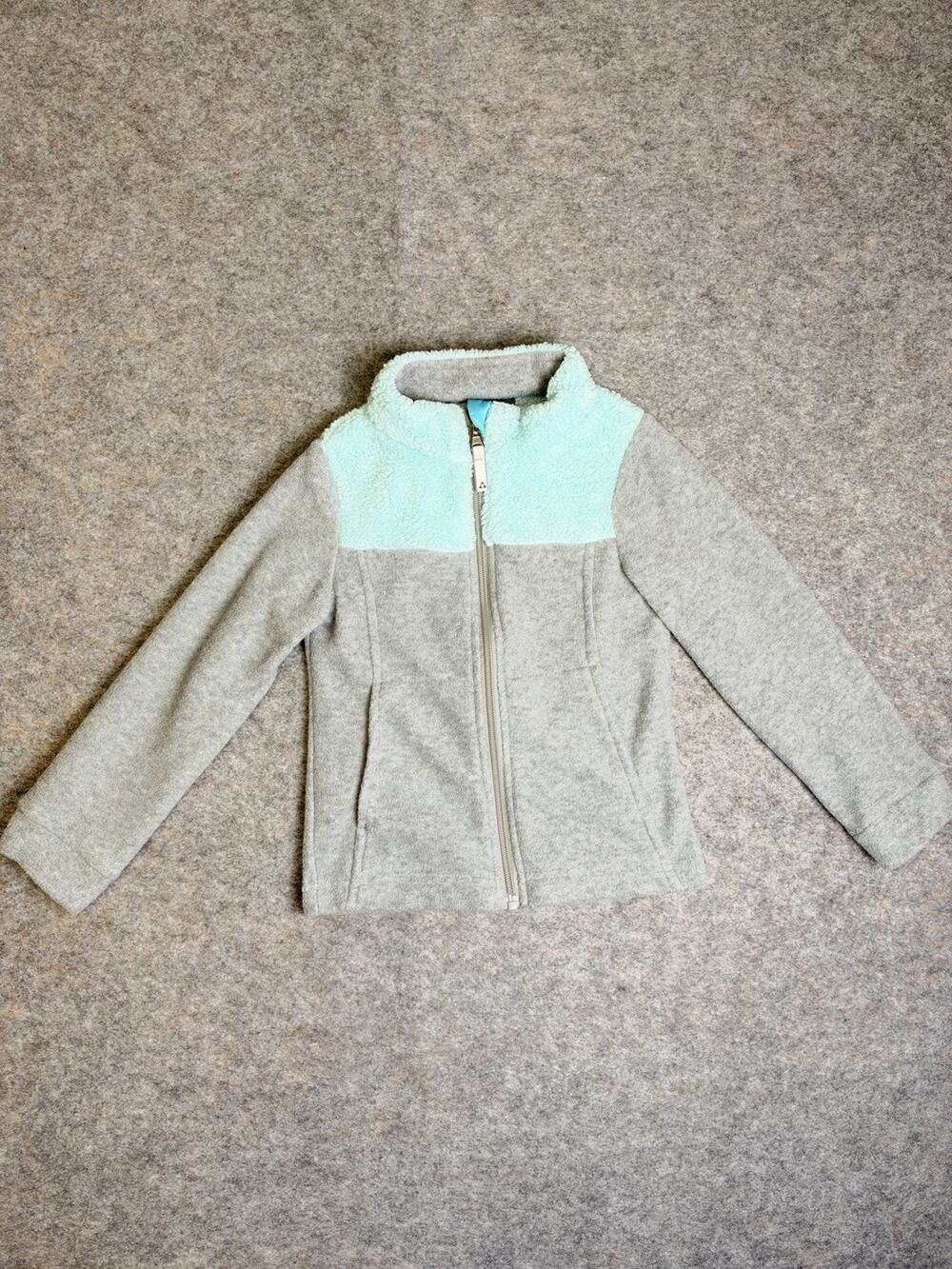 Gerry Girls Fleece Full Zip Basic Jacket Gray Light Blue Size 5 100% Polyester